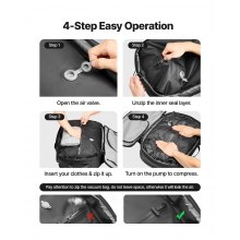 VEVOR Mochila de Viaje al Vacío de 65 L, Expandible, con Sistema de Compresión al Vacío, con Candado, Múltiples Compartimentos, Correas de Hombro Acolchadas, Resistente al Agua, sin Bomba, Negro