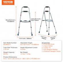 VEVOR Andador Plegable Un Solo Brazo Altura Ajustable 380 x 325 x (770-889) mm