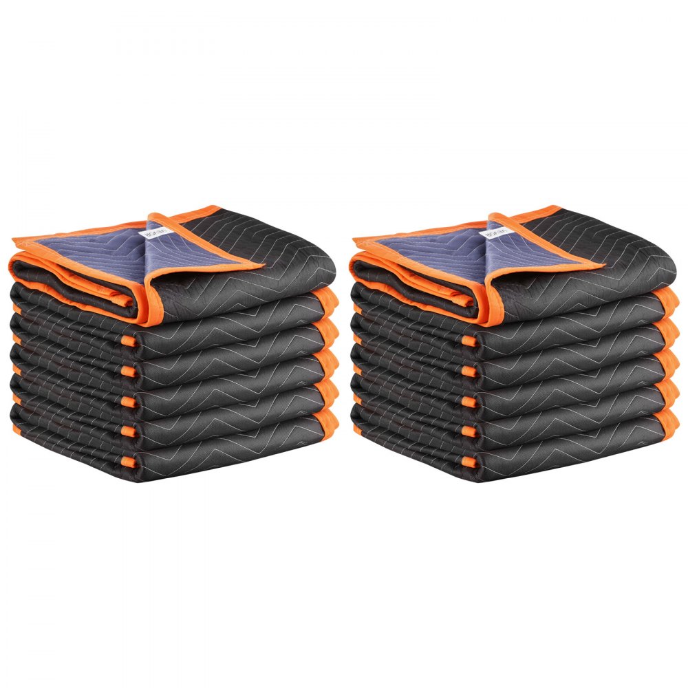 VEVOR Mantas de Embalaje y Mudanza 12 Piezas 1829 x 1016 mm, Manta para Envolver Muebles, Estructura de 3 Capas de Tela no Tejida y Relleno de Algodón para Envíos, Embalaje, Protección de Muebles