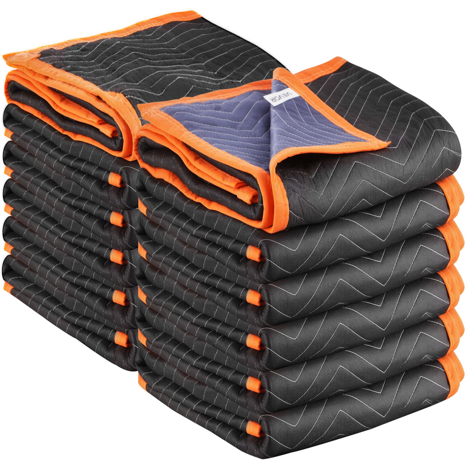 VEVOR Mantas de Embalaje y Mudanza 12 Piezas 1829 x 1016 mm, Manta para Envolver Muebles, Estructura de 3 Capas de Tela no Tejida y Relleno de Algodón para Envíos, Embalaje, Protección de Muebles