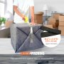 Persona pegando mantas de mudanza VEVOR en una caja, con bandas elásticas, en una habitación con cajas de mudanza.