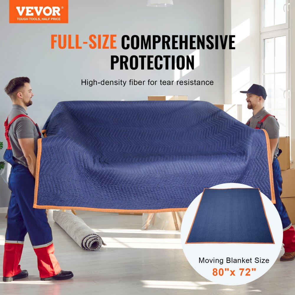 VEVOR Mantas para Mudanzas de Muebles 2032x1829 mm Mantas de Protección de Embalaje Resistentes 12 Piezas Tela no Tejida 65 libras/dz para Proteger Muebles, Pisos, Electrodomésticos, Azul/Naranja
