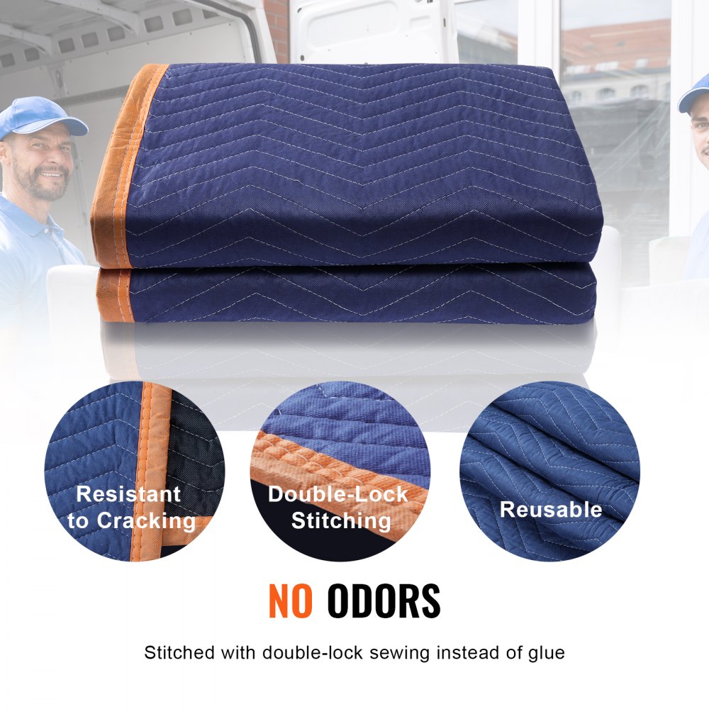 VEVOR Mantas para Mudanzas de Muebles 2032x1829 mm Mantas de Protección de Embalaje Resistentes 12 Piezas Tela no Tejida 65 libras/dz para Proteger Muebles, Pisos, Electrodomésticos, Azul/Naranja