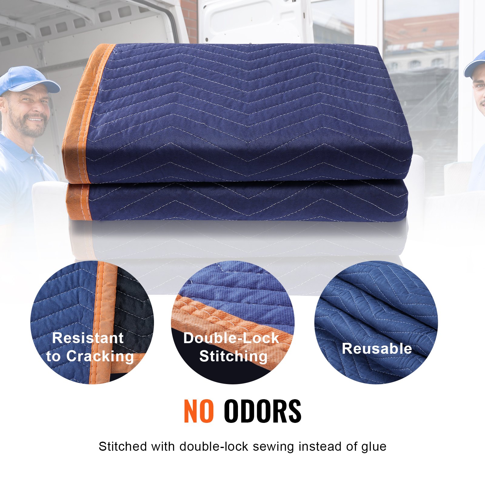 VEVOR Mantas para Mudanzas de Muebles 2032x1829 mm Mantas de Protección de Embalaje Resistentes 12 Piezas Tela no Tejida 65 libras/dz para Proteger Muebles, Pisos, Electrodomésticos, Azul/Naranja
