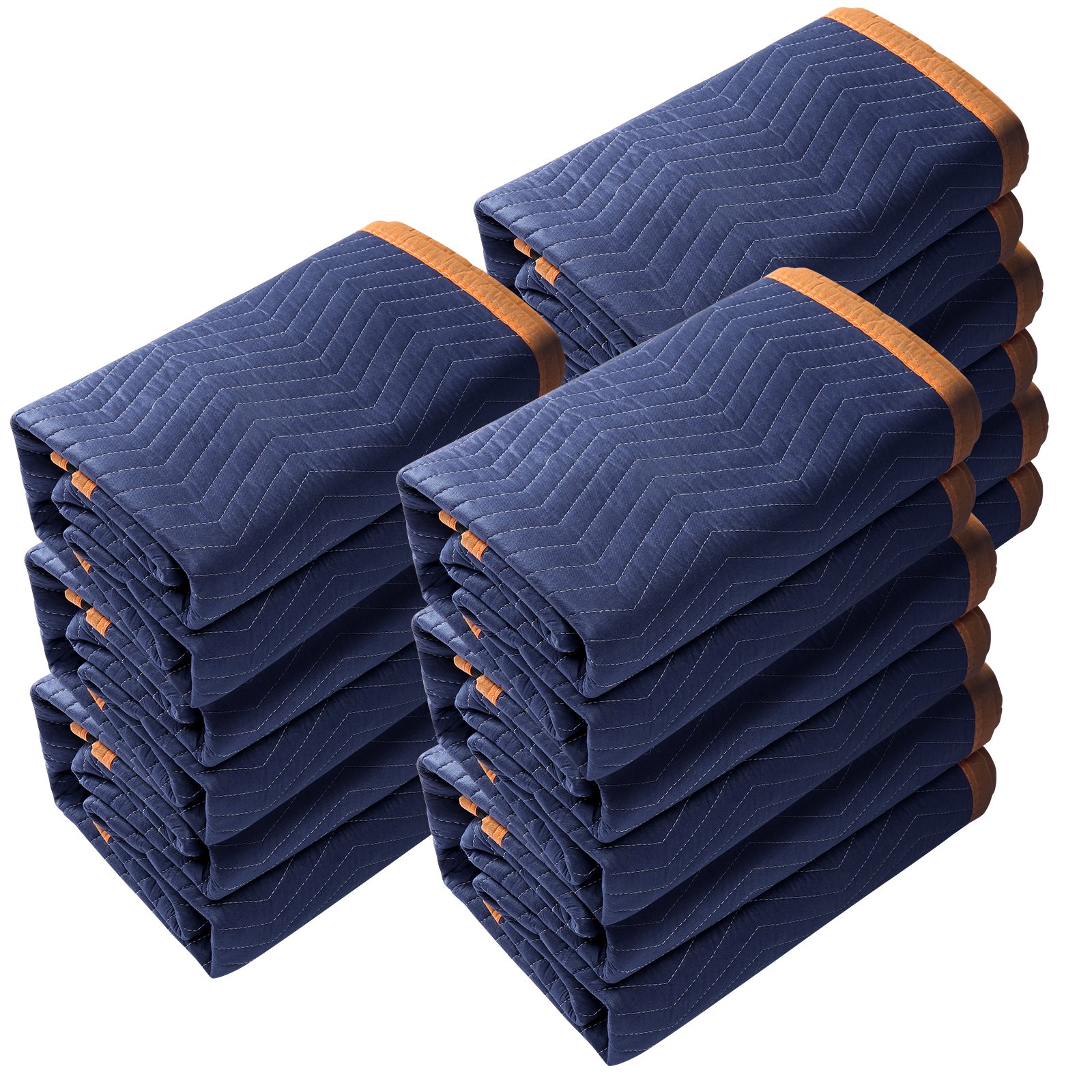 VEVOR Mantas para Mudanzas de Muebles 2032x1829 mm Mantas de Protección de Embalaje Resistentes 12 Piezas Tela no Tejida 65 libras/dz para Proteger Muebles, Pisos, Electrodomésticos, Azul/Naranja