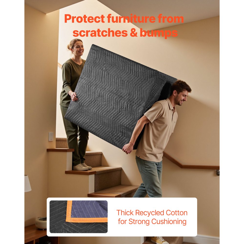 VEVOR Mantas de Embalaje y Mudanza 6 Piezas 2032 x 1829 mm, Manta para Envolver Muebles, Estructura de 3 Capas de Tela no Tejida y Relleno de Algodón para Envíos, Embalaje, Protección de Muebles