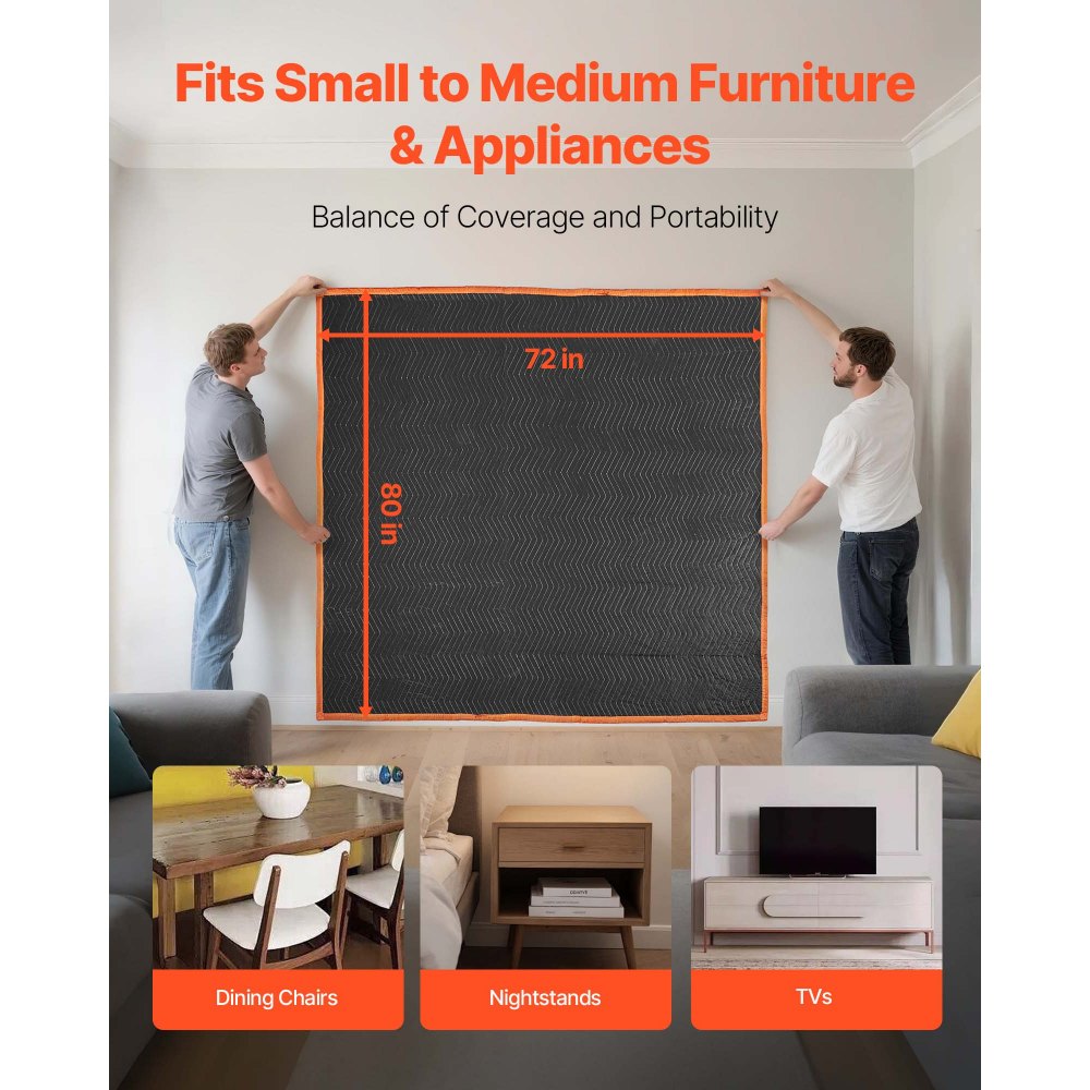 VEVOR Mantas de Embalaje y Mudanza 6 Piezas 2032 x 1829 mm, Manta para Envolver Muebles, Estructura de 3 Capas de Tela no Tejida y Relleno de Algodón para Envíos, Embalaje, Protección de Muebles