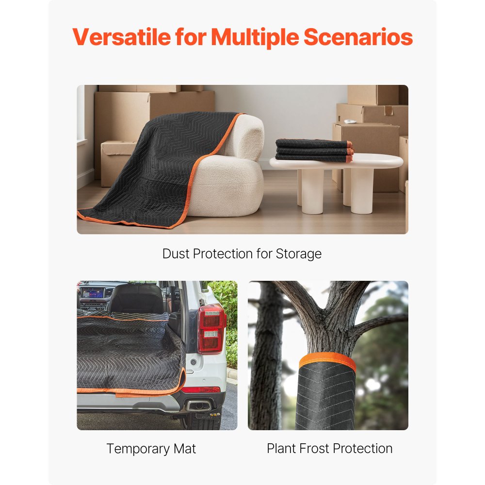 VEVOR Mantas de Embalaje y Mudanza 6 Piezas 2032 x 1829 mm, Manta para Envolver Muebles, Estructura de 3 Capas de Tela no Tejida y Relleno de Algodón para Envíos, Embalaje, Protección de Muebles