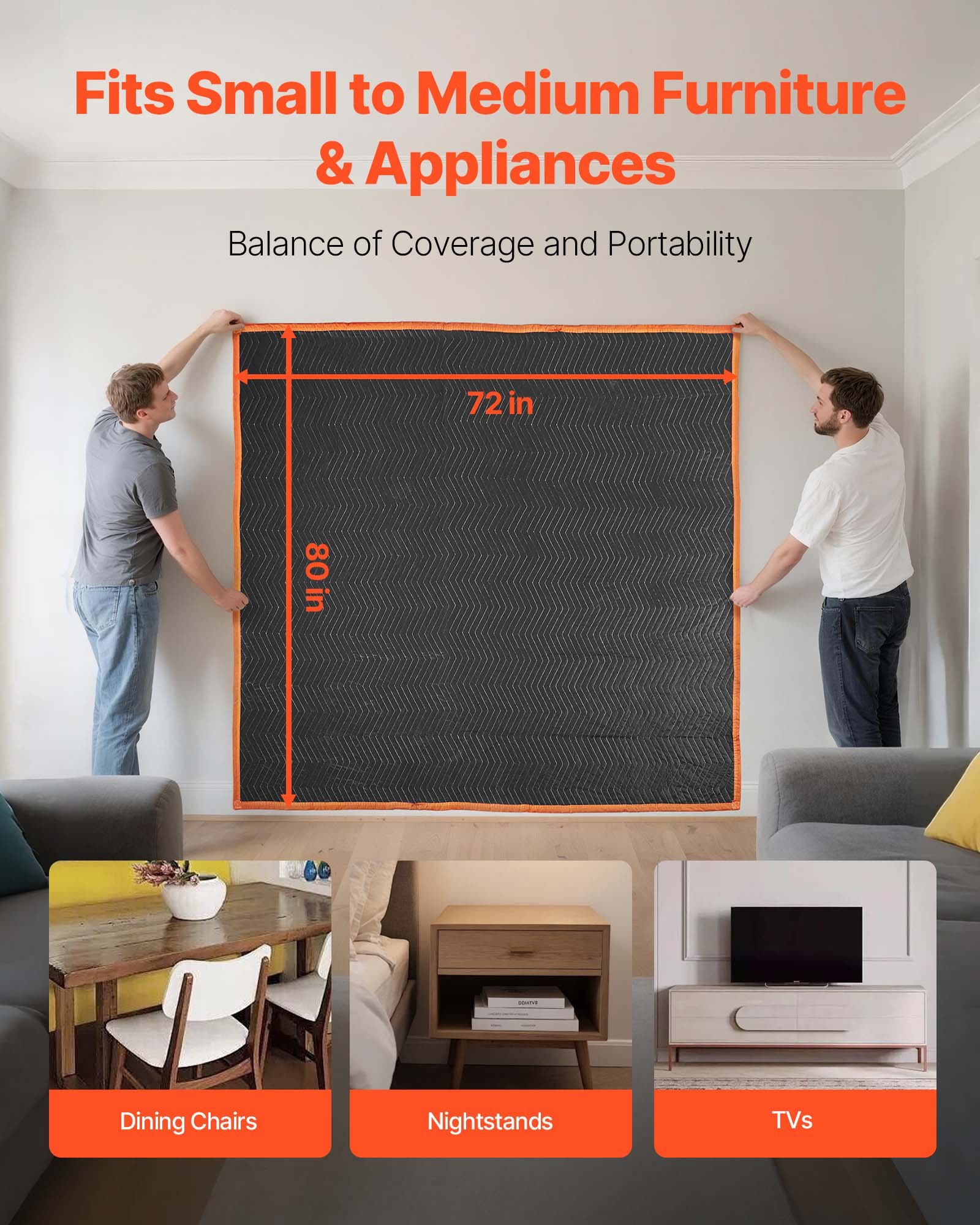 VEVOR Mantas de Embalaje y Mudanza 6 Piezas 2032 x 1829 mm, Manta para Envolver Muebles, Estructura de 3 Capas de Tela no Tejida y Relleno de Algodón para Envíos, Embalaje, Protección de Muebles