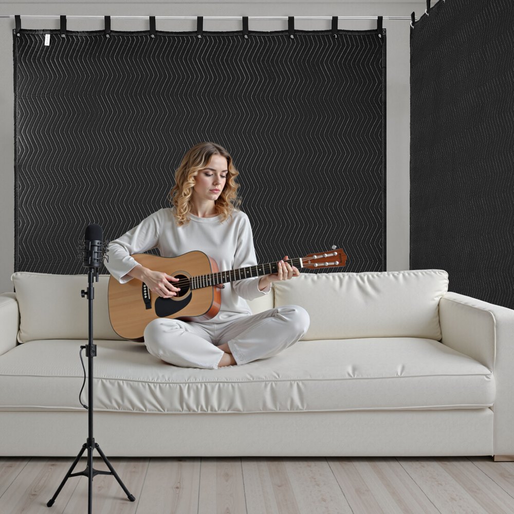 VEVOR Mantas Insonorizantes 2 Piezas, Manta de Amortiguación Acústica Espesa 2438 x 2032 mm con Ojales, Cortinas Insonorizadas para Estudio, Bloqueador de Luz y Grabación de Música para Ventanas