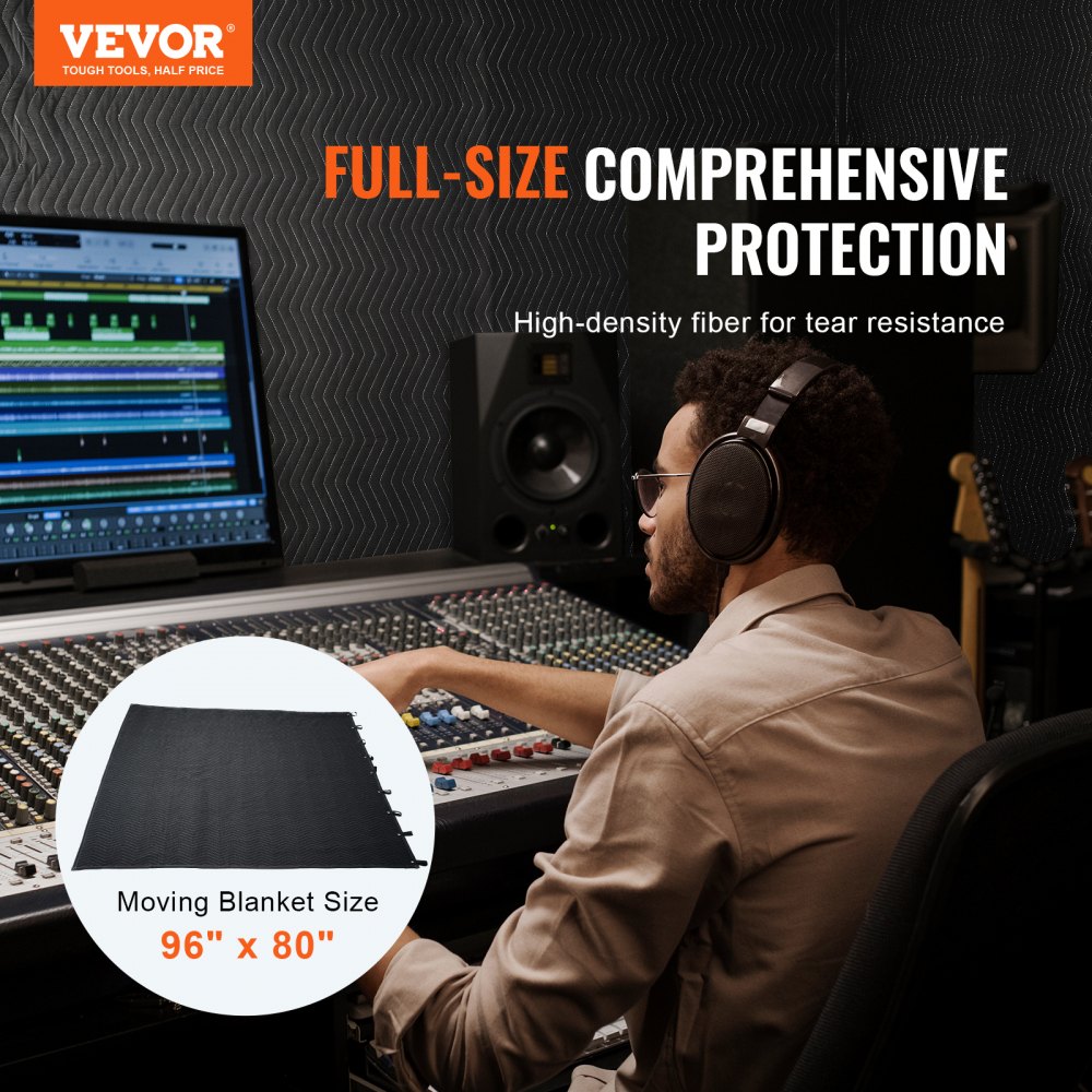 VEVOR Manta de Amortiguación de Sonido con Ojales para Estudio 2438x2032 mm Manta Aislante Acústica Grande Tejido de Poliéster Manta de Absorción Acústica para Bloquear Ruido Ligero, Proteger Muebles