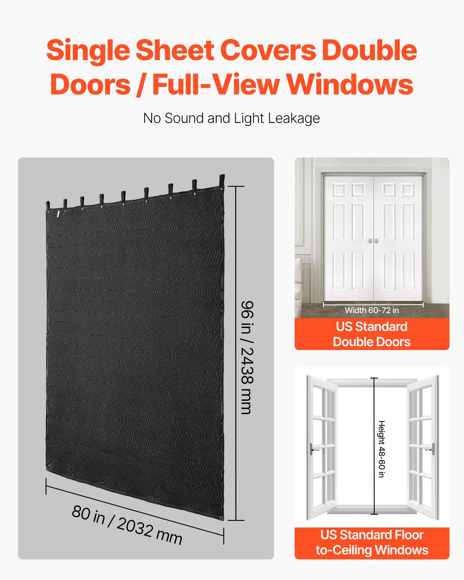 VEVOR Manta de Amortiguación de Sonido con Ojales para Estudio 2438x2032 mm Manta Aislante Acústica Grande Tejido de Poliéster Manta de Absorción Acústica para Bloquear Ruido Ligero, Proteger Muebles