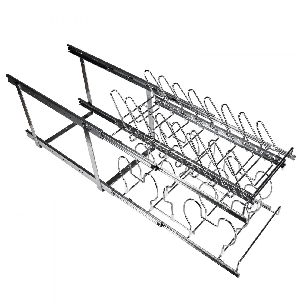 VEVOR Almacenamiento extensible para tapas de ollas, organizador de sartenes de 2 niveles, 30,5 x 57,5 ​​x 46,5 cm, estante para ollas con divisor ajustable, estante para ollas, utensilios de cocina p