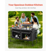 VEVOR Mesa de Cocina para Acampar Plegable Portátil 3 Alturas Ajustable Negro