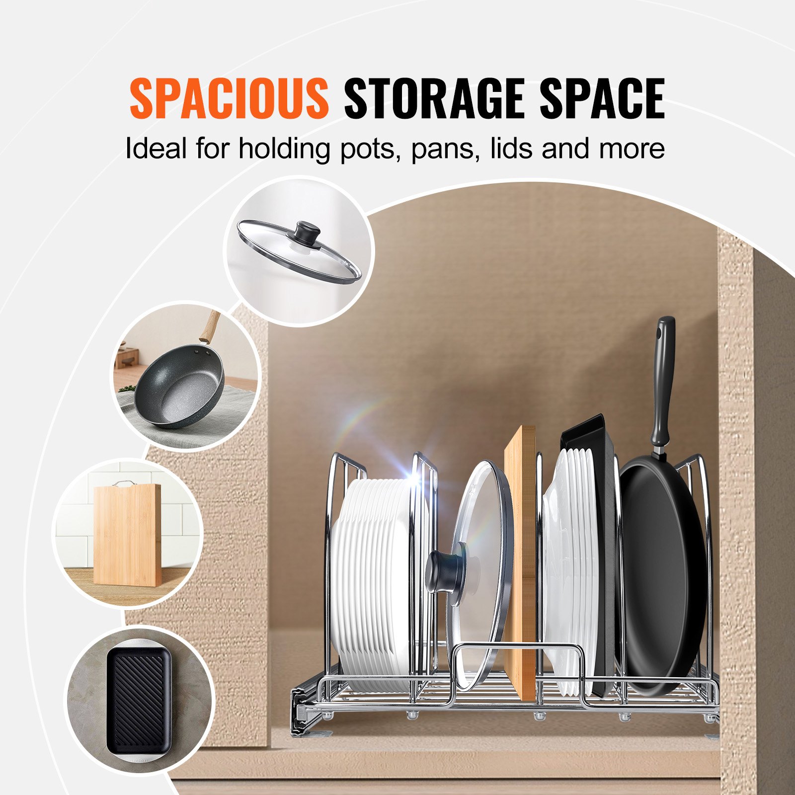 VEVOR Organizador de Ollas y Sartenes, Soporte para Utensilios de Secado de Platos, Escurridor de Platos para Gabinete de Cocina de 31,8x53,3 cm, Ideal para Guardar Ollas, Sartenes y Tablas de Cortar