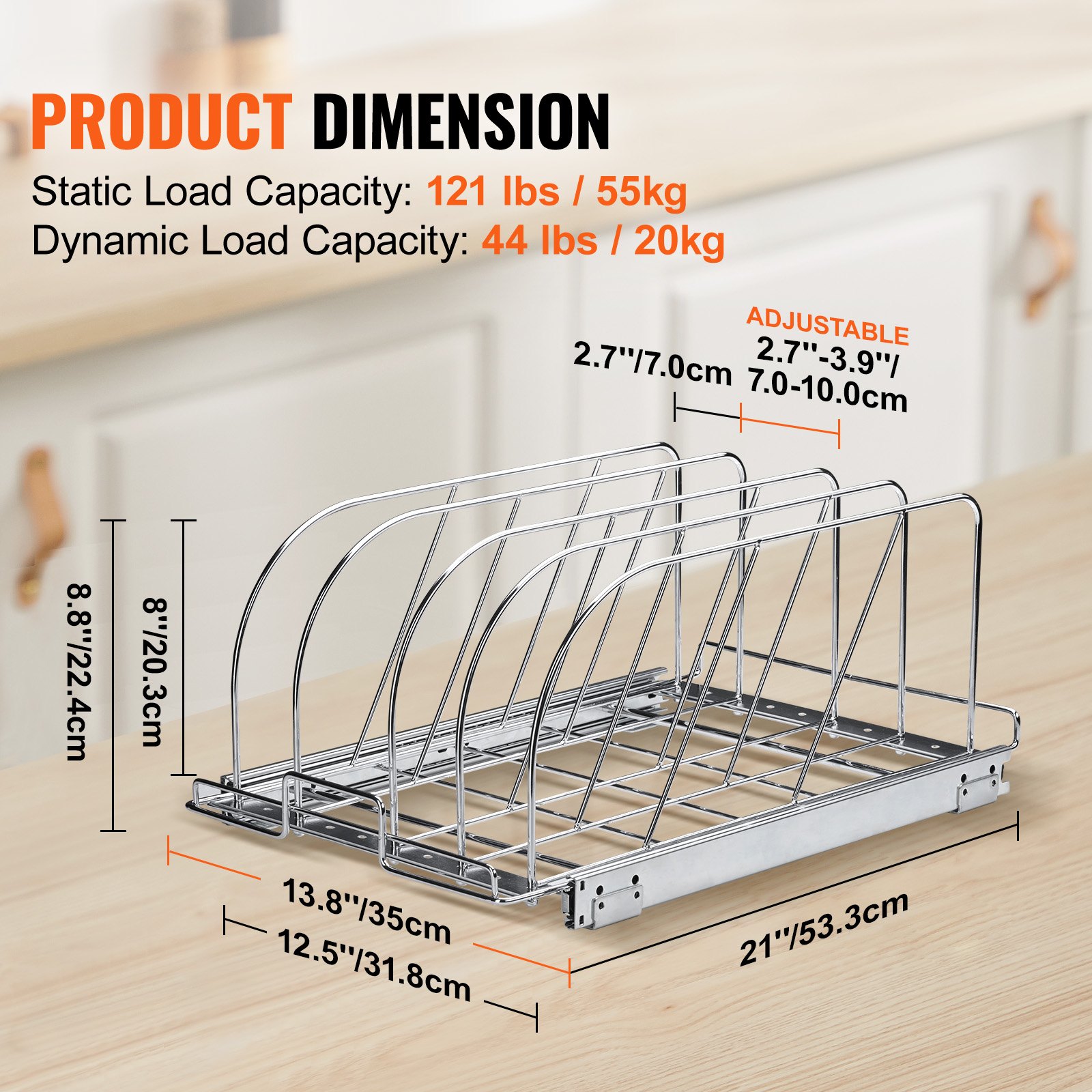 VEVOR Adjustable Dish Drainer, Dish Dryer, Utensil Holder, 31.8 x 53.3 cm, Kitchen Cabinet Dish Drainer, Ideal for Storing Pots, Pans, and Cutting Boards