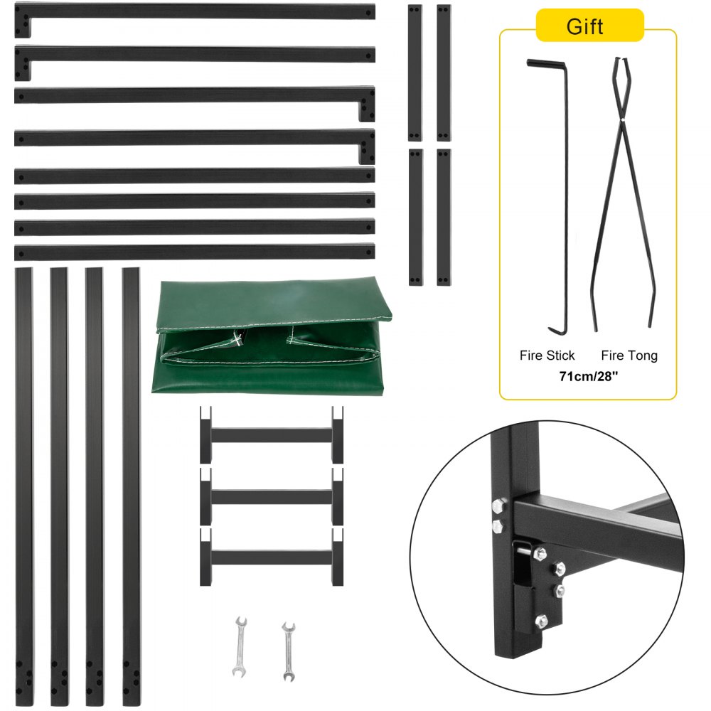 Vevor Leñero Para Interior Con Cubierta 488,5 X 36,2 X 122 Cm Accesorio Chimenea