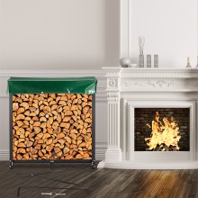 VEVOR Estante de Leña con Cubierta 183,5 x 36,2 x 122 cm Estante para Leña Exterior Capacidad de Carga 590 kg Estante de Leña de Acero Estante para Leña con Pies Estante de Registro de Chimenea Negro