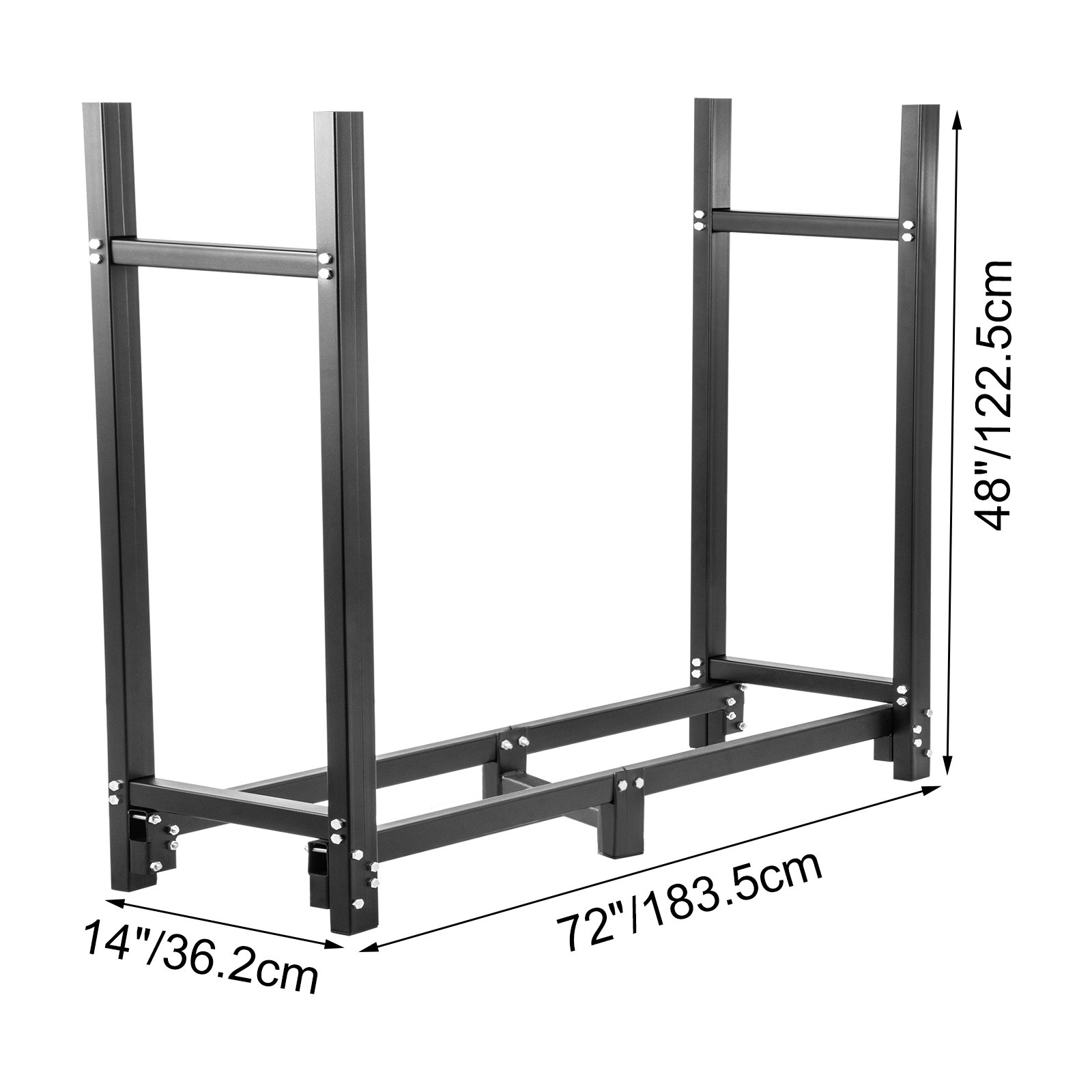 VEVOR Estante de Leña con Cubierta 183,5 x 36,2 x 122 cm Estante para Leña Exterior Capacidad de Carga 590 kg Estante de Leña de Acero Estante para Leña con Pies Estante de Registro de Chimenea Negro