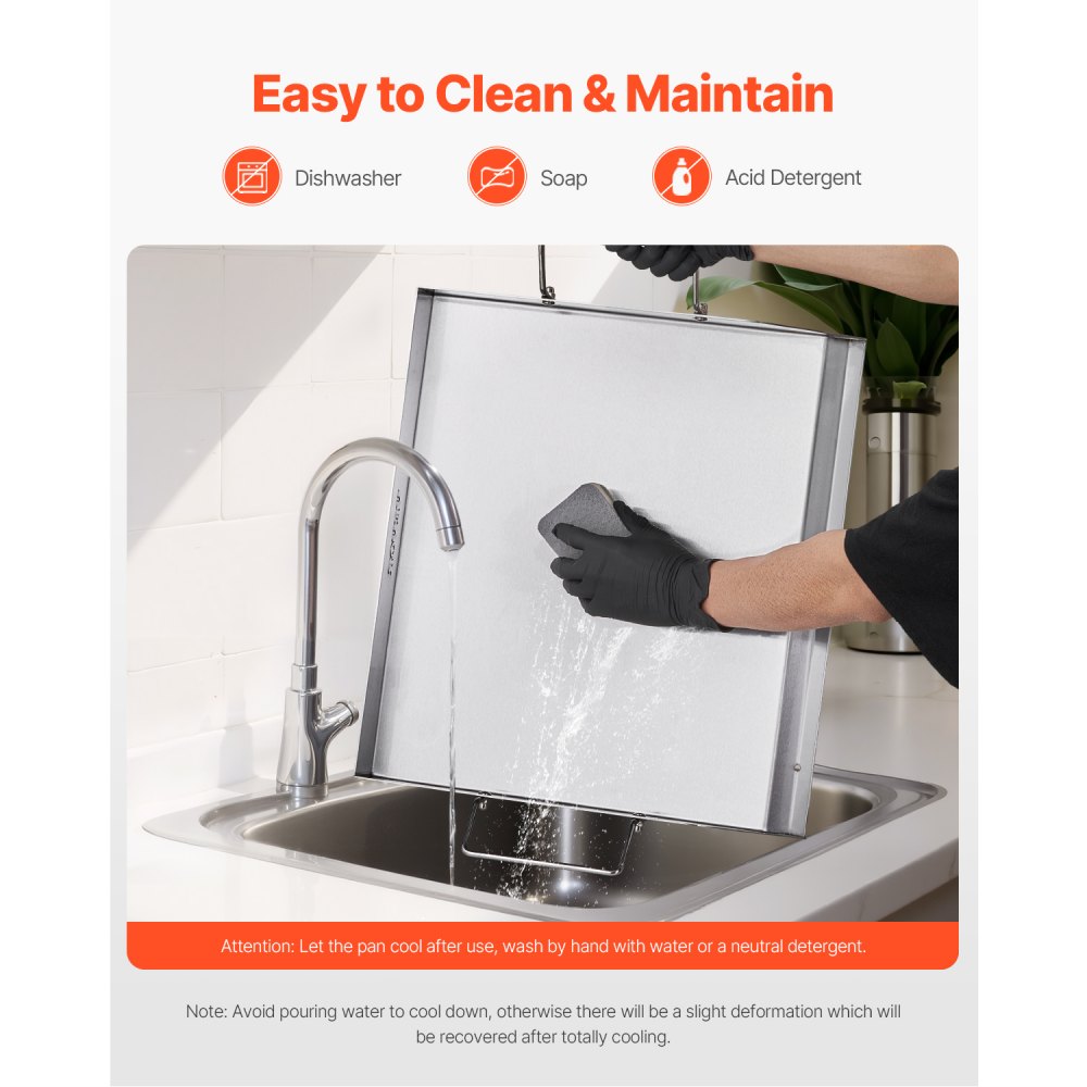 VEVOR Stainless Steel Griddle/Grill Pan, Universal Rectangular Plate (448 x 370 mm) with Flat Top, Gas Grill Griddle for BBQ and Teppanyaki Grills, Family Cookware with Handle