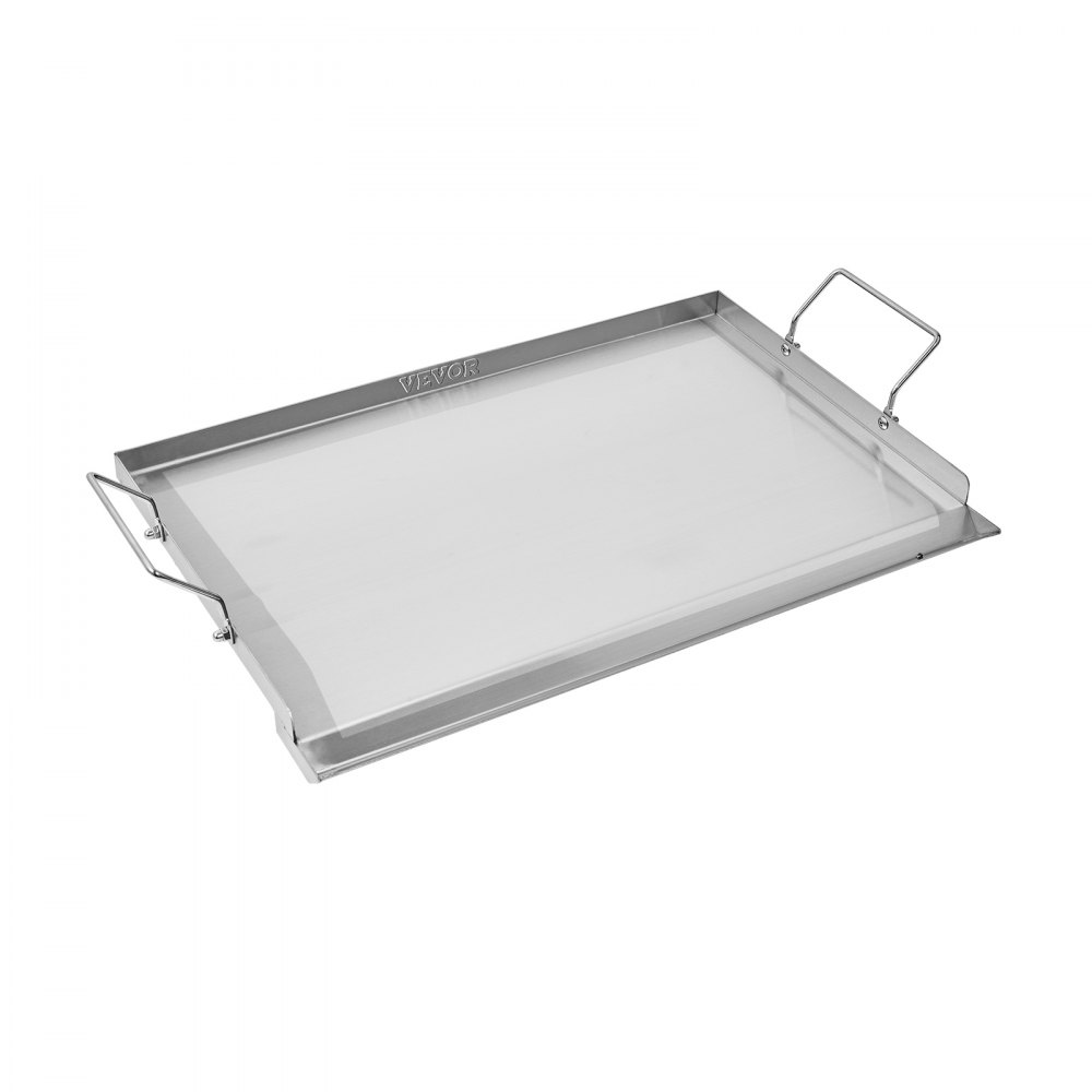 VEVOR Parrilla de Acero Inoxidable de Alta Calidad Universal Rectangular 585 x 365 mm con Superficie Plana, Plancha de Gas para Barbacoa, Utensilios de Cocina Familiares Portátiles con Asa, Plata