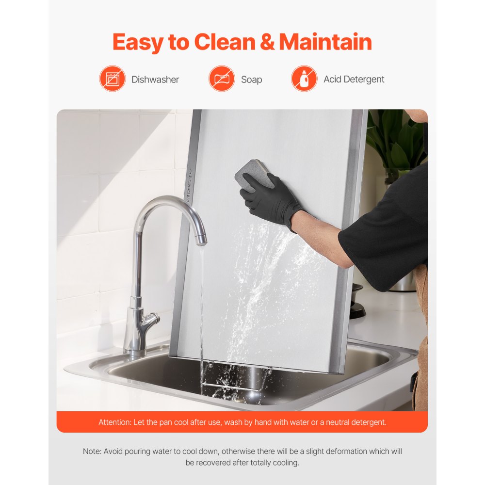 VEVOR Griddle Plate, Stainless Steel Universal Rectangular Plate (809 x 370 mm) with Flat Top, Gas Grill Griddle Plate for BBQ Grill Teppanyaki, Portable Family Cookware with Handle