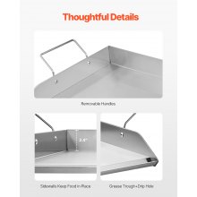 VEVOR Parrilla de Acero Inoxidable Universal Rectangular 809 x 370 mm con Superficie Plana, Plancha de Gas para Barbacoa, Utensilios de Cocina Familiares Portátiles con Asa, Alta Compatibilidad