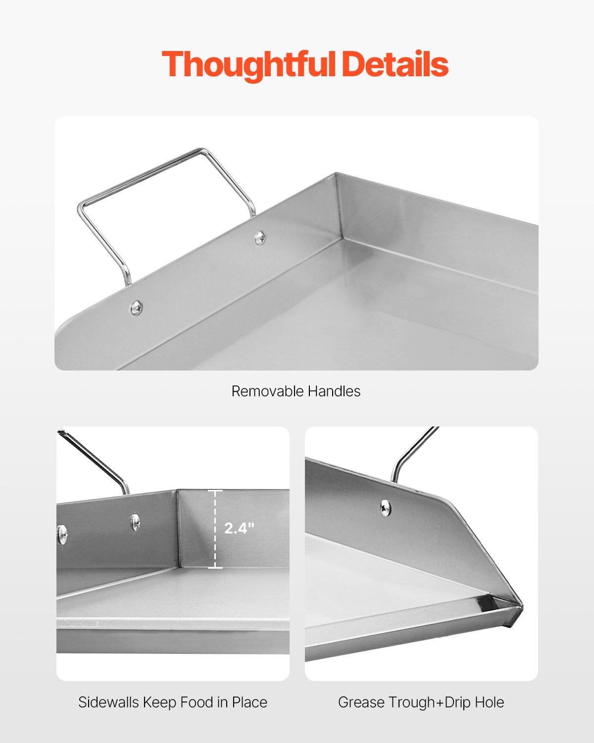 VEVOR Parrilla de Acero Inoxidable Universal Rectangular 809 x 370 mm con Superficie Plana, Plancha de Gas para Barbacoa, Utensilios de Cocina Familiares Portátiles con Asa, Alta Compatibilidad