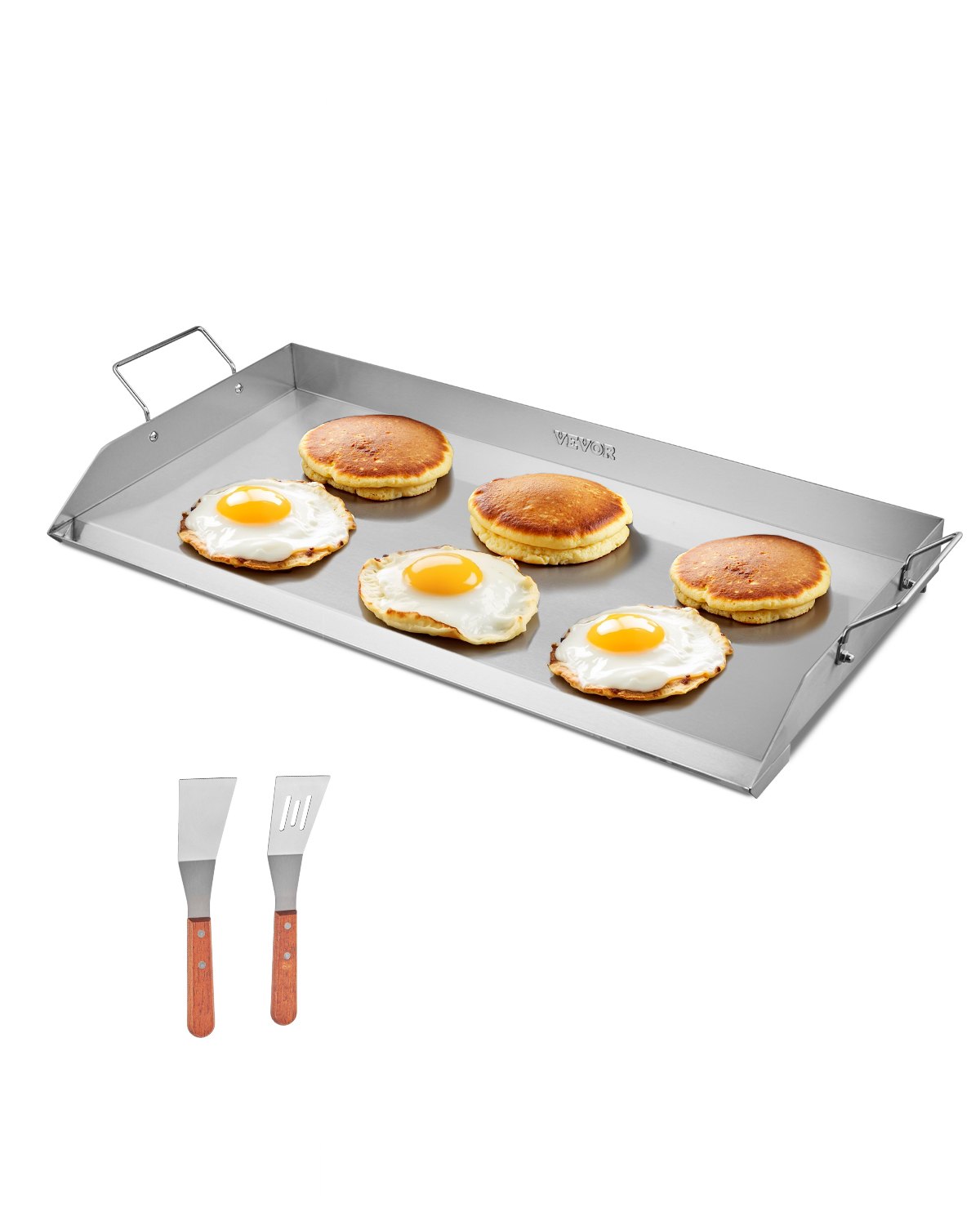 VEVOR Parrilla de Acero Inoxidable Universal Rectangular 809 x 370 mm con Superficie Plana, Plancha de Gas para Barbacoa, Utensilios de Cocina Familiares Portátiles con Asa, Alta Compatibilidad