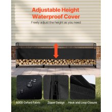 VEVOR Estante de Almacenamiento de Leña 386x36x117 cm Marco de Acero Soporte de Leña con Funda Impermeable 600D Oxford Leñero para Chimenea para 3/4 Cuerda de Leña Carga de 400 kg para Jardín Terraza