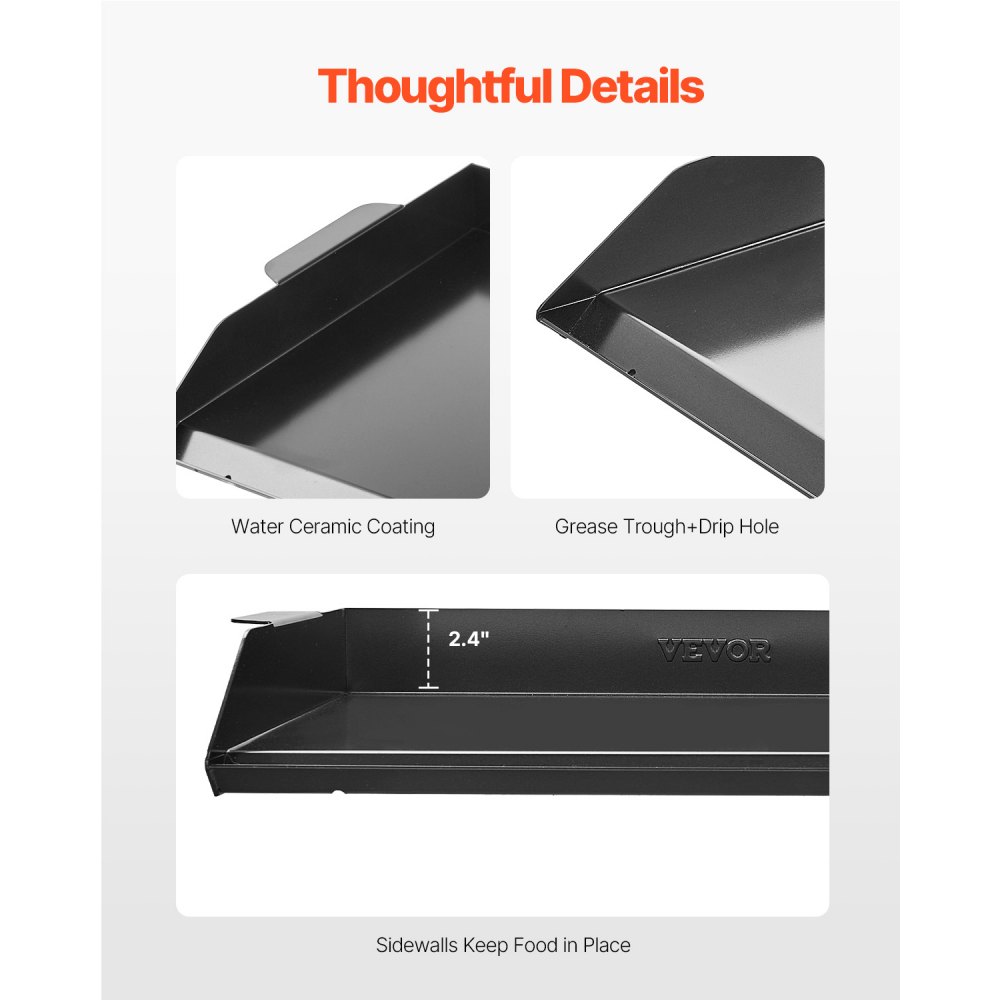 VEVOR Parrilla Duradera de Acero al Carbono Universal Rectangular de 502 x 370 mm con Superficie Plana, Plancha de Gas para Barbacoa, Utensilios de Cocina Familiares Portátiles con asa, Negro