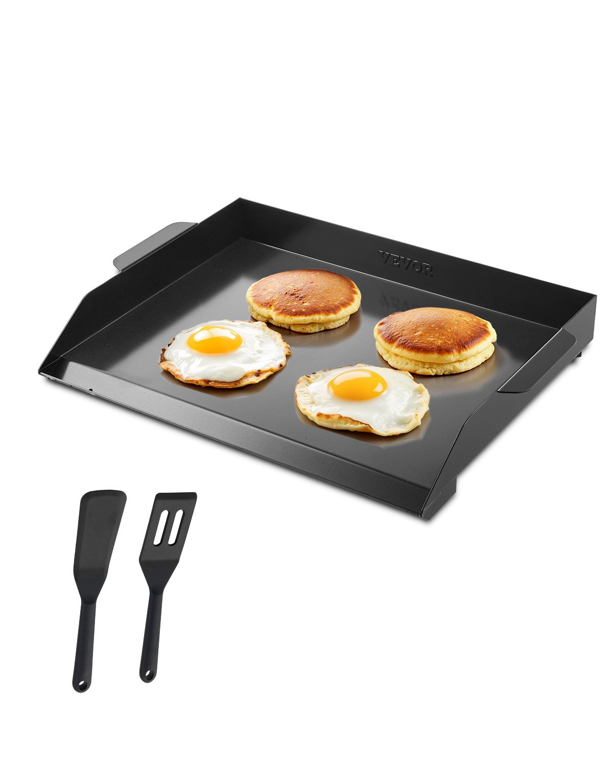 VEVOR Parrilla Duradera de Acero al Carbono Universal Rectangular de 502 x 370 mm con Superficie Plana, Plancha de Gas para Barbacoa, Utensilios de Cocina Familiares Portátiles con asa, Negro