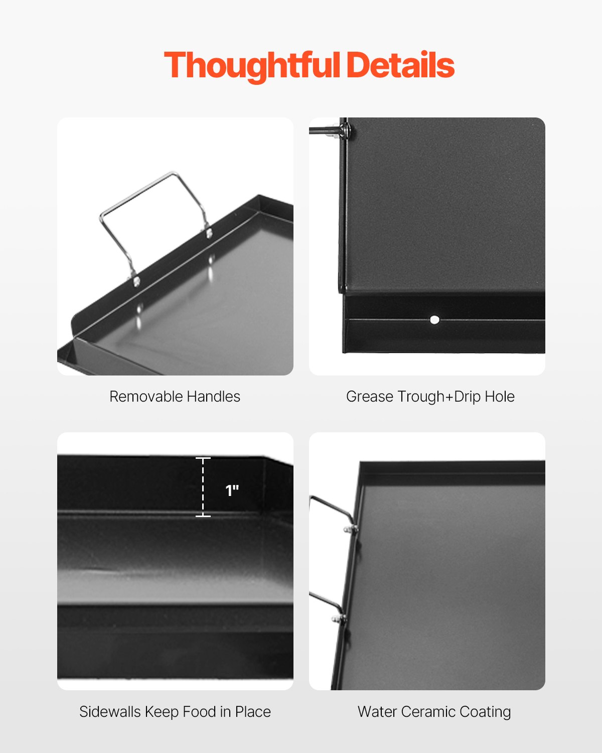 VEVOR Parrilla de Acero al Carbono Robusto Universal Rectangular 606 x 360 mm con Superficie Plana, Plancha de Gas para Barbacoa, Utensilios de Cocina Familiares Portátiles con asa, Gran Superficie