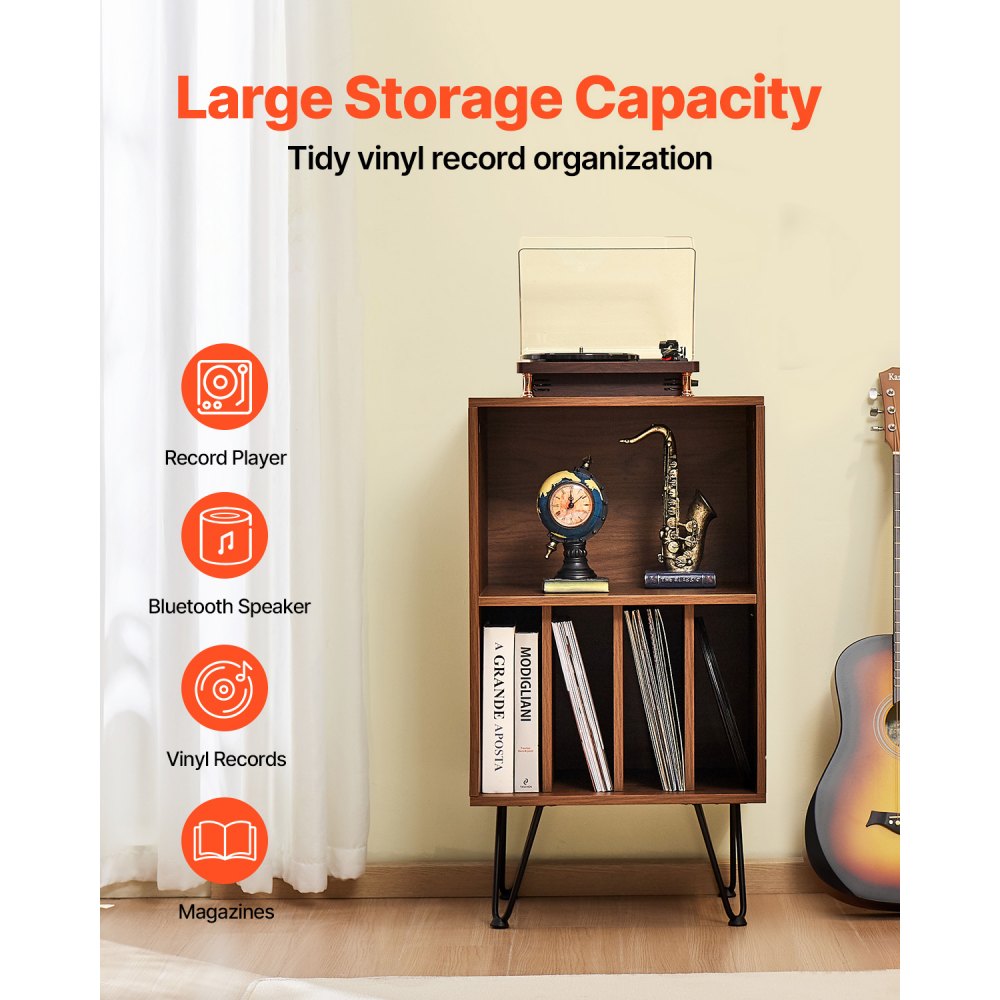 VEVOR Record Storage 3-Tier Turntable Stand, Storage Cabinet with Metal Legs for Vinyl Records, Display Shelf for Bedroom Living Room