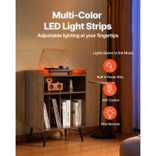VEVOR Soporte para Tocadiscos 3 Niveles 52 x 40 x 75 cm con Luz LED, Puertos USB