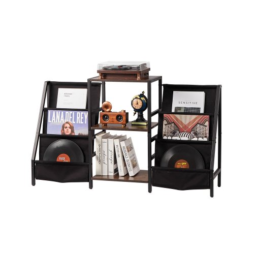 VEVOR Soporte para Tocadiscos 1250 x 300 x 740 mm de 3 Niveles, Capacidad para Hasta 280 Álbumes, Soporte para Tocadiscos con Estante de Exhibición para Discos de Vinilo para Sala de Estar, Negro