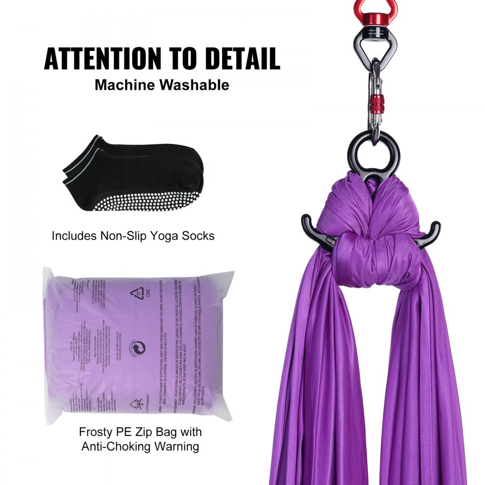 VEVOR Hamaca aérea de yoga 8x2,8 m Kit de columpio de yoga con inversión de danza aérea Nylon 100 g/m² Carga 1000 kg Vuelo aéreo antigravedad para fitness Culturismo Pilates Gimnasio Estudio, Púrpura