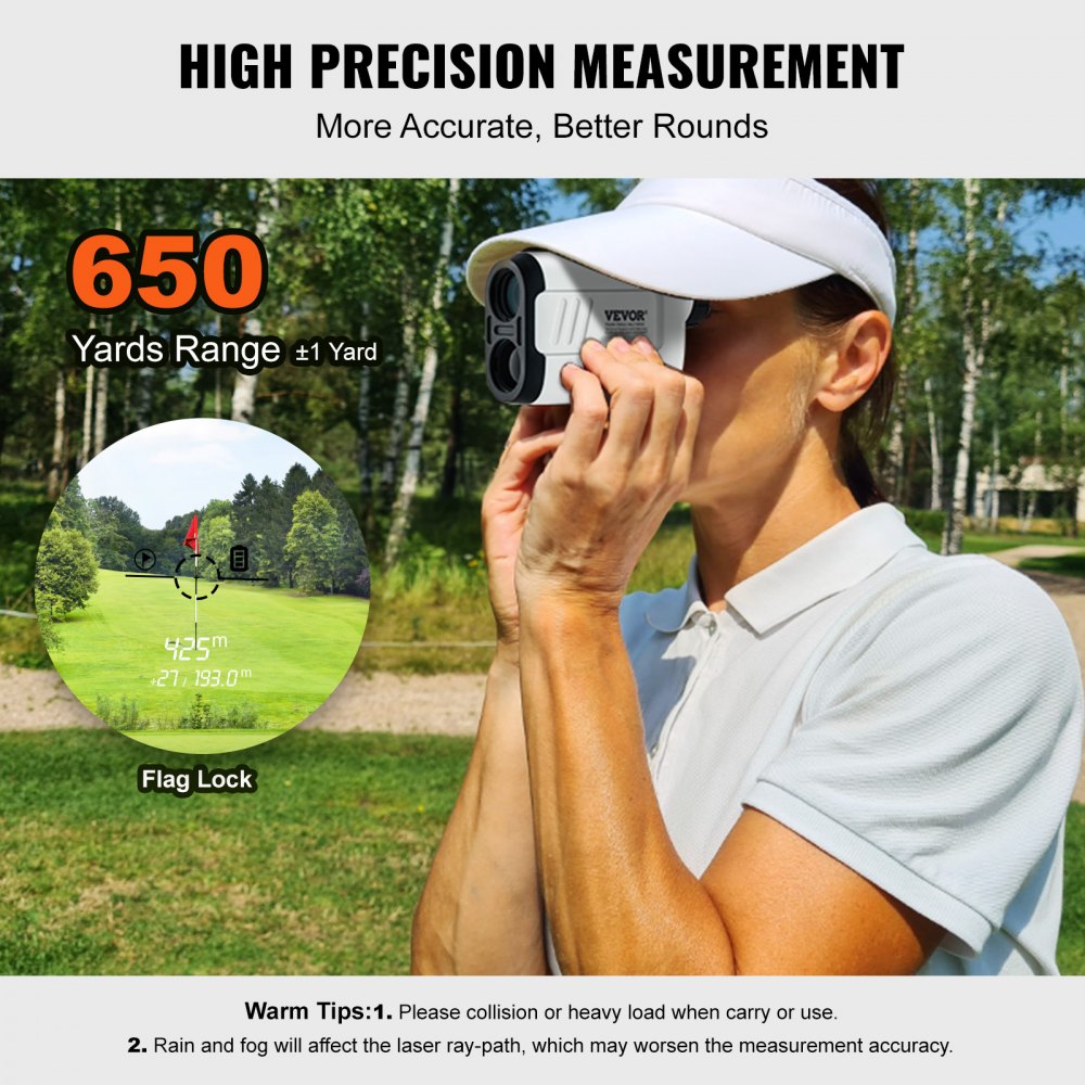 VEVOR Telémetro para Caza/Golf Telémetro Láser de 600 Metros Precisión ±1 m Aumento 6X Visor de 22 mm con Ajuste Inteligente de Pendiente Bloqueo de Bandera Accesorios Completos para Golfistas