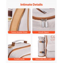VEVOR Mochila de Pícnic de Playa 4 Personas Compartimento Refrigerador Beige