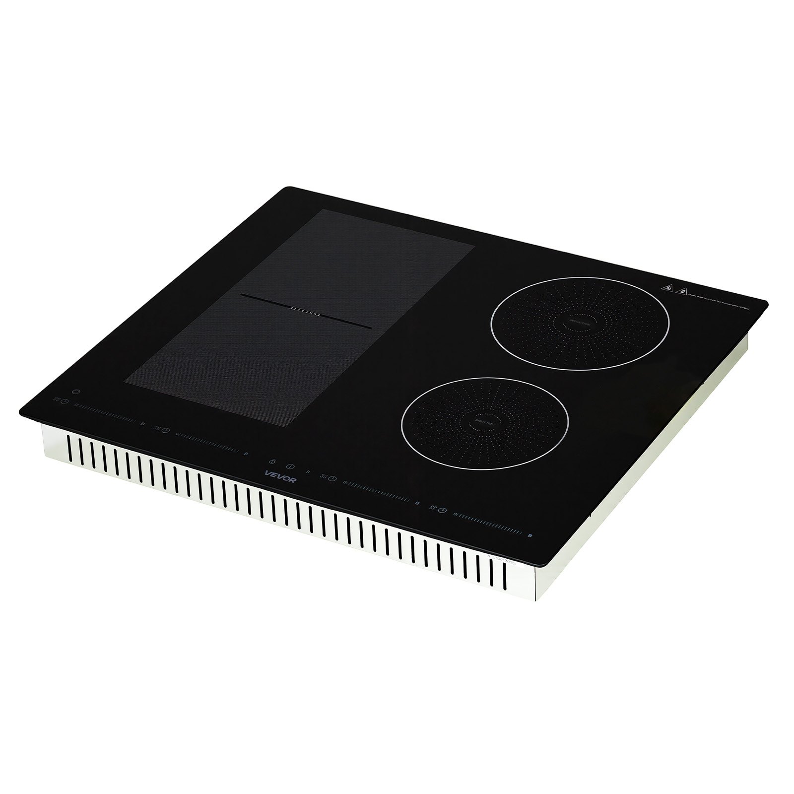 VEVOR Placa de Inducción 2 Quemadores Redondos y 2 Cuadrados 220 V 7000 W, Empotrable, 59 x 52 cm, Apagado Automático con Temporizador, 9 Niveles de Potencia, Pantalla Táctil LED, Bloqueo Infantil
