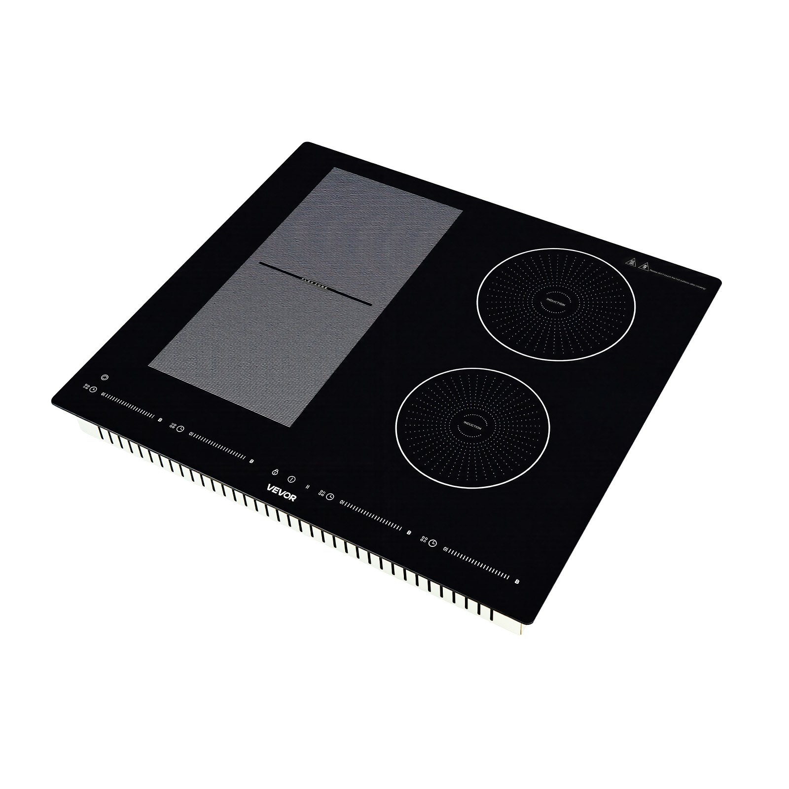 VEVOR Placa de Inducción 2 Quemadores Redondos y 2 Cuadrados 220 V 7000 W, Empotrable, 59 x 52 cm, Apagado Automático con Temporizador, 9 Niveles de Potencia, Pantalla Táctil LED, Bloqueo Infantil