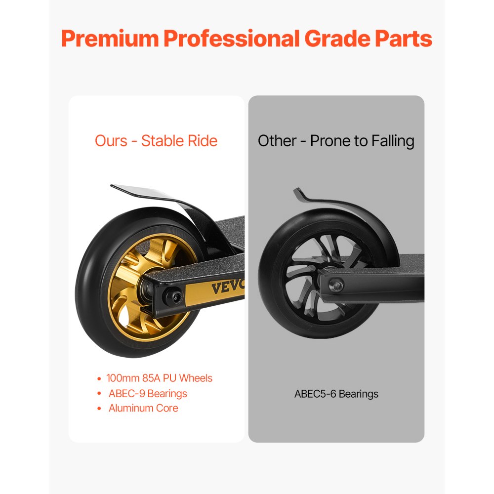 VEVOR Patinete Acrobático para Niños de 11 a 13 Años Patinete de Trucos Ruedas de PU de 100 mm Patinete de Ciudad para Principiantes e Intermedios Plataforma de Aluminio Ligera, Rodamiento ABEC-9