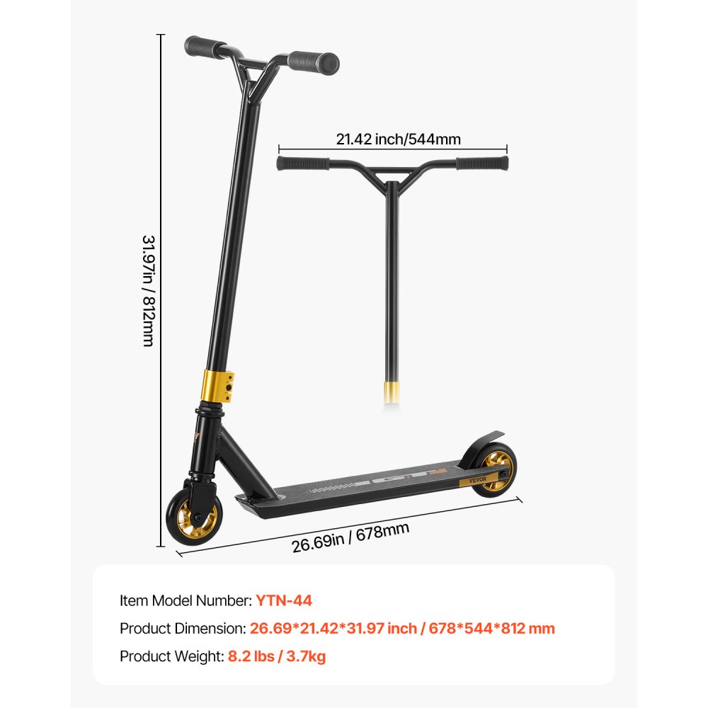 VEVOR Patinete Acrobático para Niños de 11 a 13 Años Patinete de Trucos Ruedas de PU de 100 mm Patinete de Ciudad para Principiantes e Intermedios Plataforma de Aluminio Ligera, Rodamiento ABEC-9