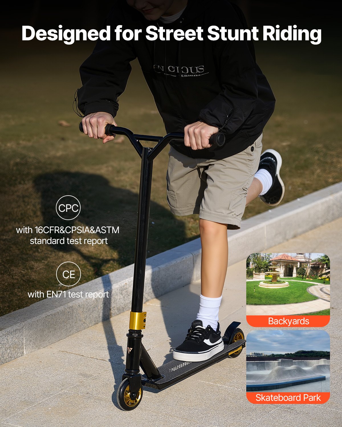 VEVOR Patinete Acrobático para Niños de 11 a 13 Años Patinete de Trucos Ruedas de PU de 100 mm Patinete de Ciudad para Principiantes e Intermedios Plataforma de Aluminio Ligera, Rodamiento ABEC-9