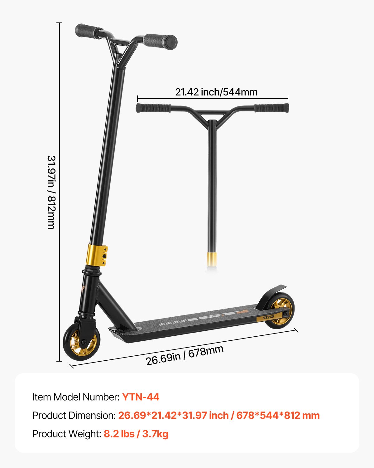 VEVOR Patinete Acrobático para Niños de 11 a 13 Años Patinete de Trucos Ruedas de PU de 100 mm Patinete de Ciudad para Principiantes e Intermedios Plataforma de Aluminio Ligera, Rodamiento ABEC-9