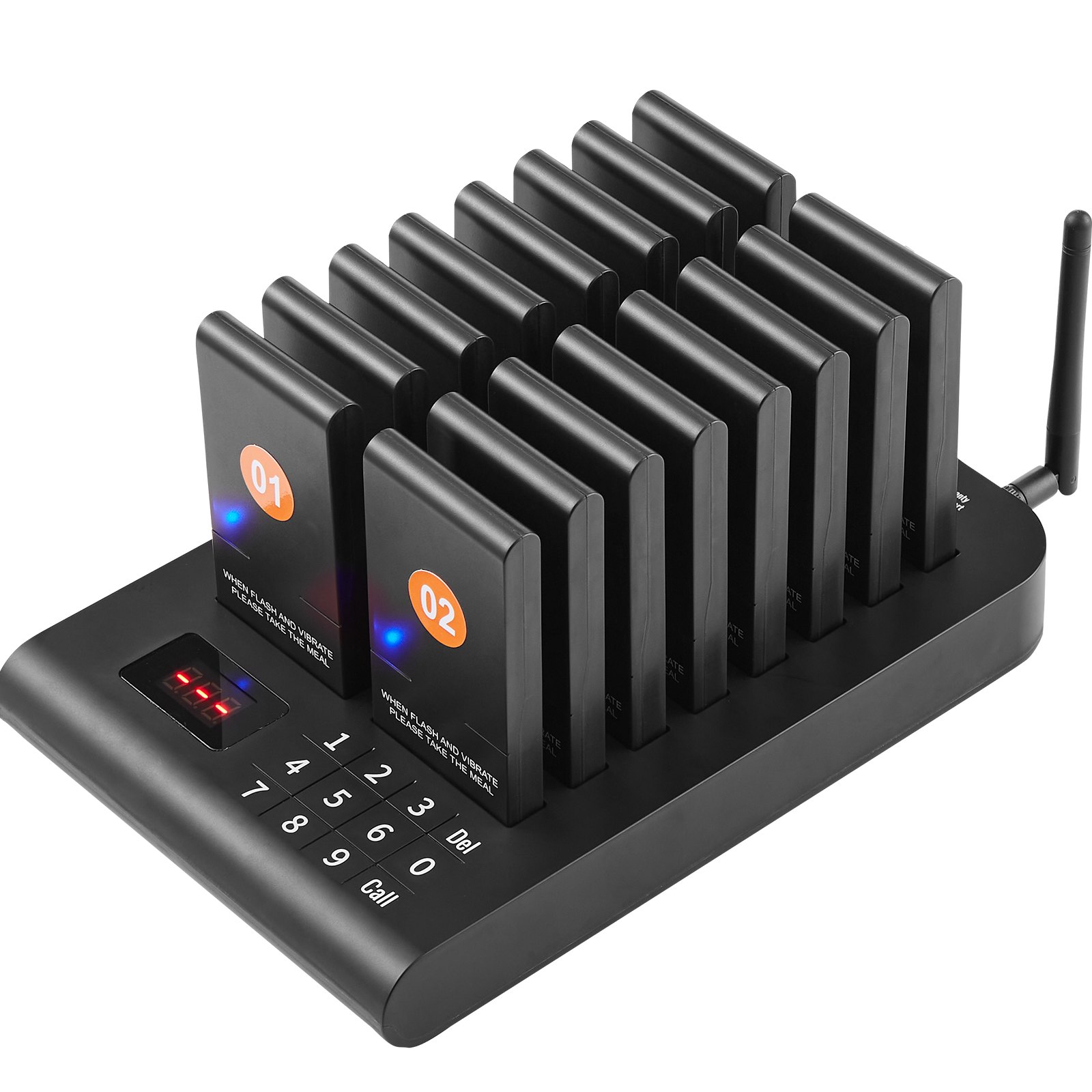 VEVOR Restaurant Pager System, wireless queue signal with a 500m range, beeper for answering guest calls with vibration and flashing, 16 pagers for food trucks, church