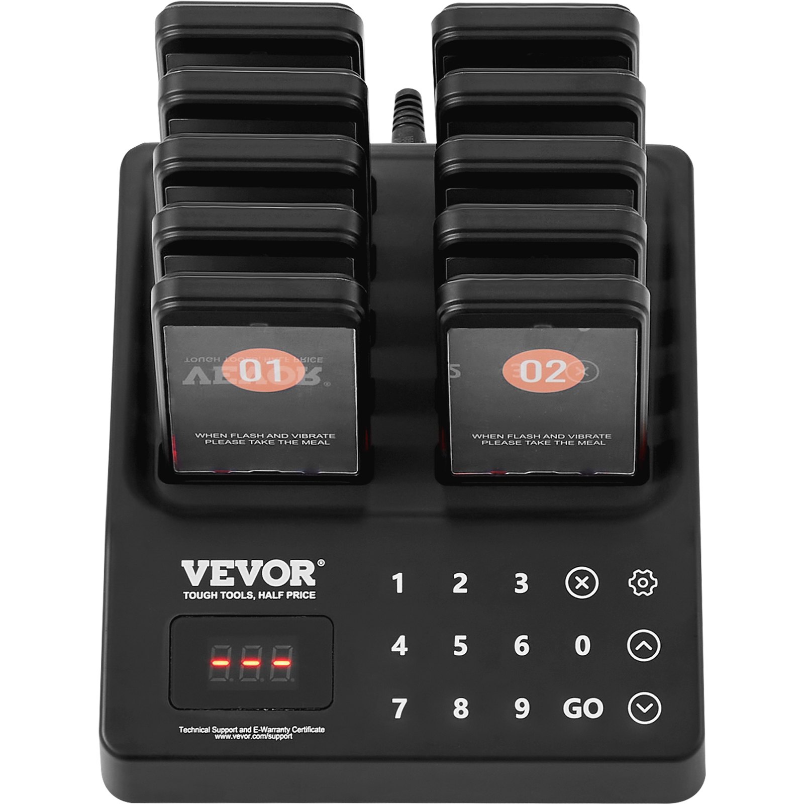VEVOR Restaurant Pager System, Wireless Queue Signal with 400m Range, Beeper for Answering Guest Calls with Vibration and Flashing, 10 Pagers for Food Trucks, Churches, Kindergartens