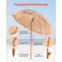 VEVOR Sombrilla de Paja de PP 1,8 m, Sombrilla Tiki Inclinable con 8 Varillas Metálicas, Parasol Hawaiano Portátil y Plegable para Protección Solar, para Playa, Terraza, Jardín, Piscina, Patio