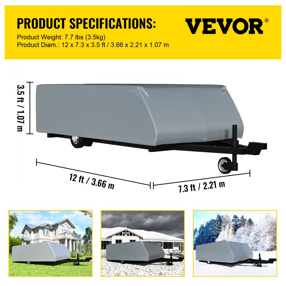VEVOR Cubierta de Remolque Camper 10 a 12 Pies Funda Protección Remolque 3,66 x 2,21 x 1,07 m Toldo para Remolque Cubierta para Remolque Cubierta de Remolque de Caravana Emergente Tela no Tejida