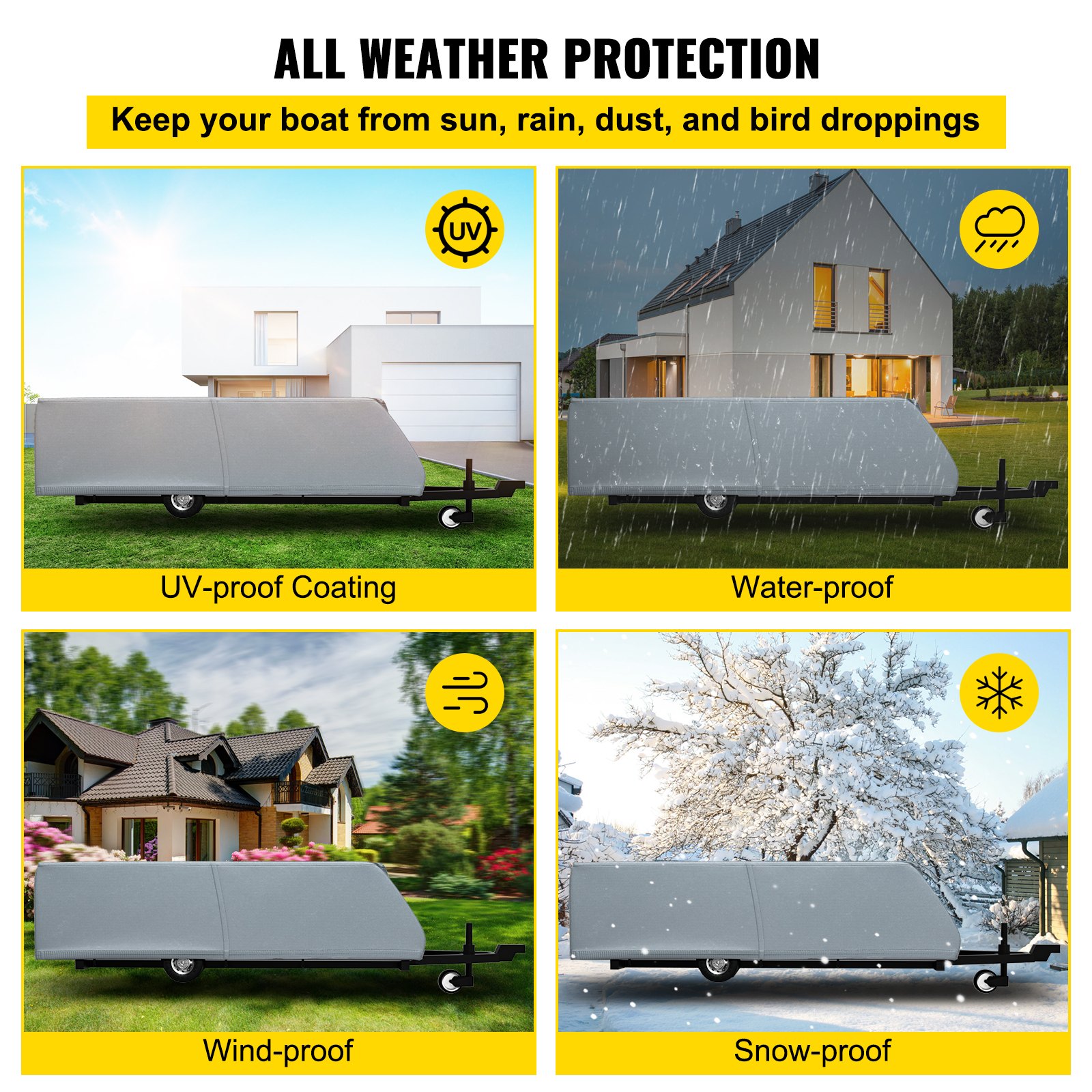 VEVOR Cubierta de Remolque Camper 10 a 12 Pies Funda Protección Remolque 3,66 x 2,21 x 1,07 m Toldo para Remolque Cubierta para Remolque Cubierta de Remolque de Caravana Emergente Tela no Tejida